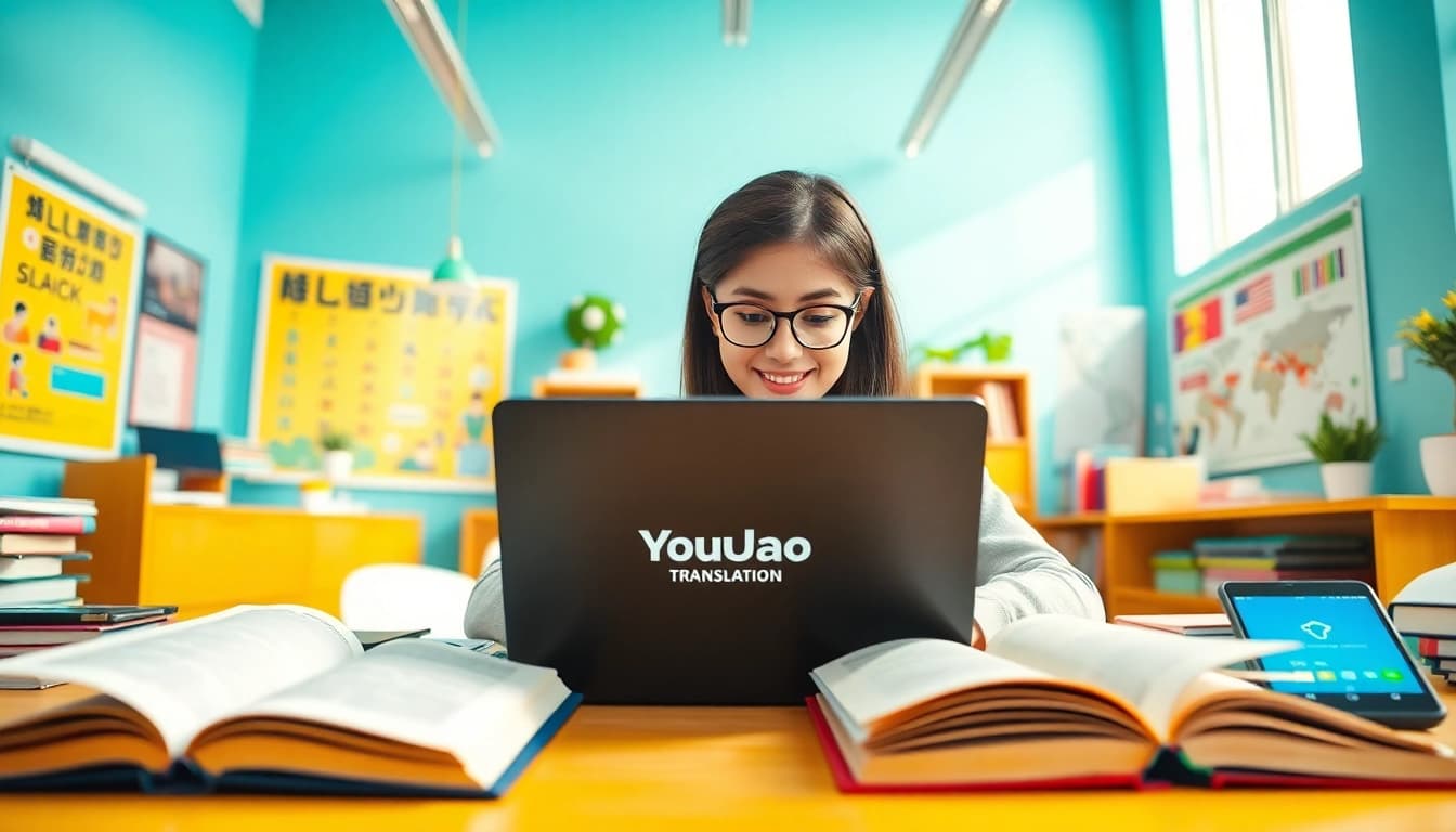 Youdao translation tool in action, showcasing modern learning with technology and student engagement.