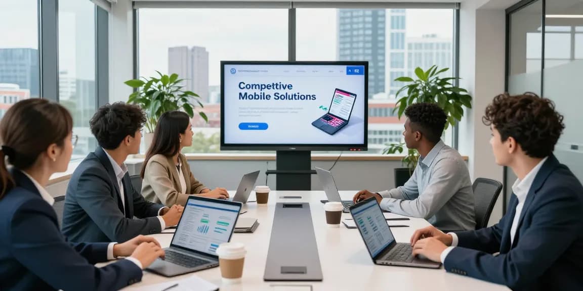 Team discussing business SIM only deals UK in a modern conference room.