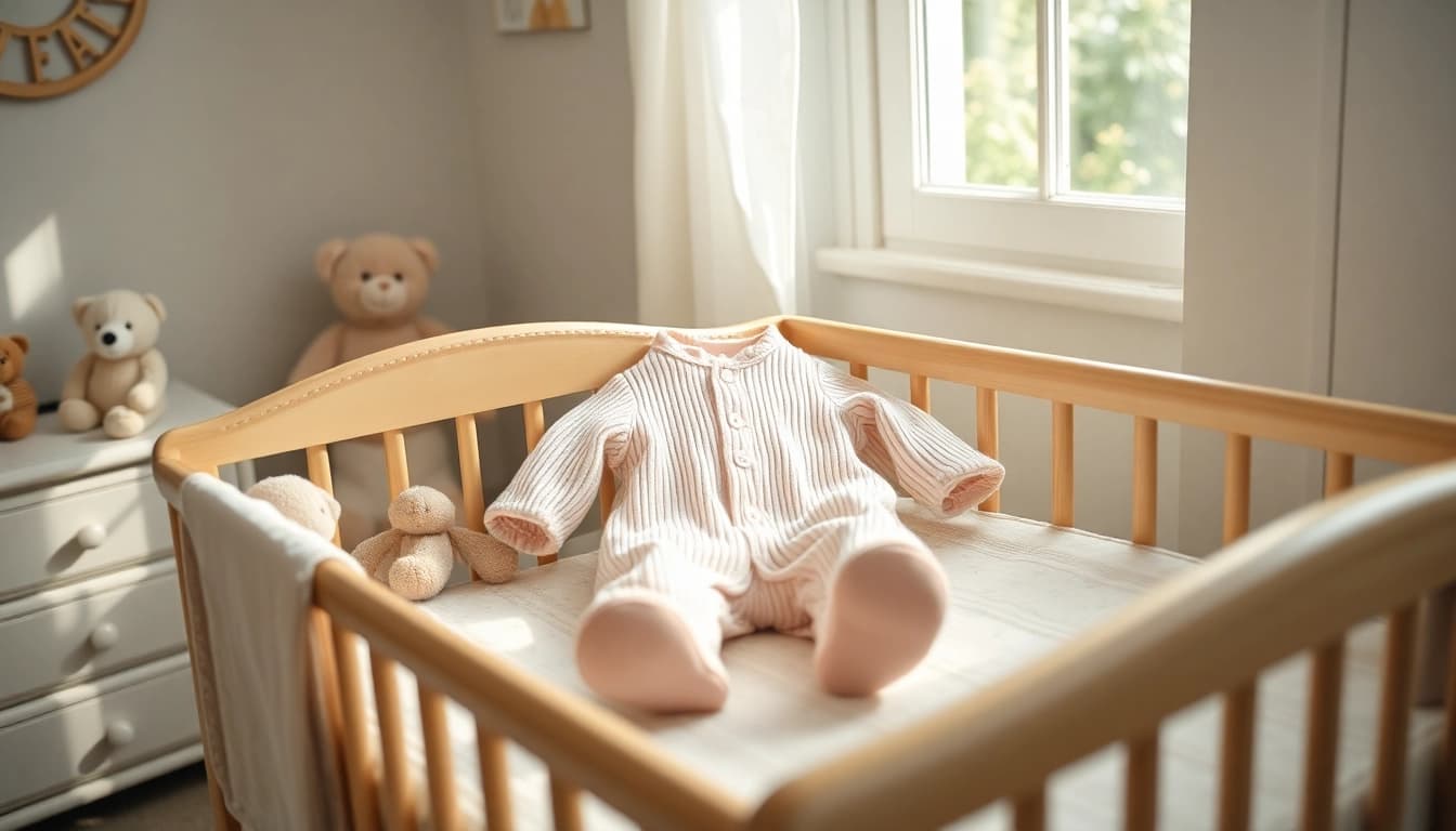 Creëer schattige babykleding gemaakt van ribcord katoen en leg deze in een gezellige omgeving.