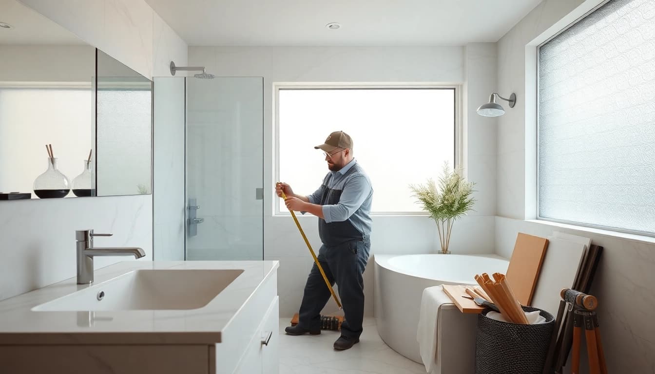 Skilled bathroom remodeling contractors showcase their expertise in a beautifully designed space.