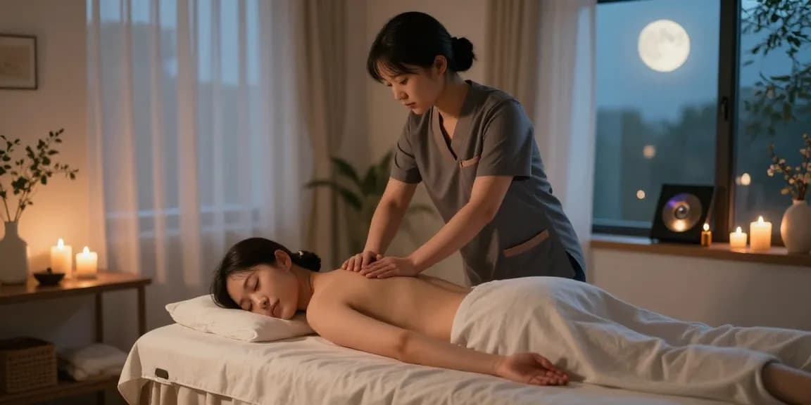 편안한 분위기에서 건대출장마사지와 아로마 오일로 마사지 중인 모습