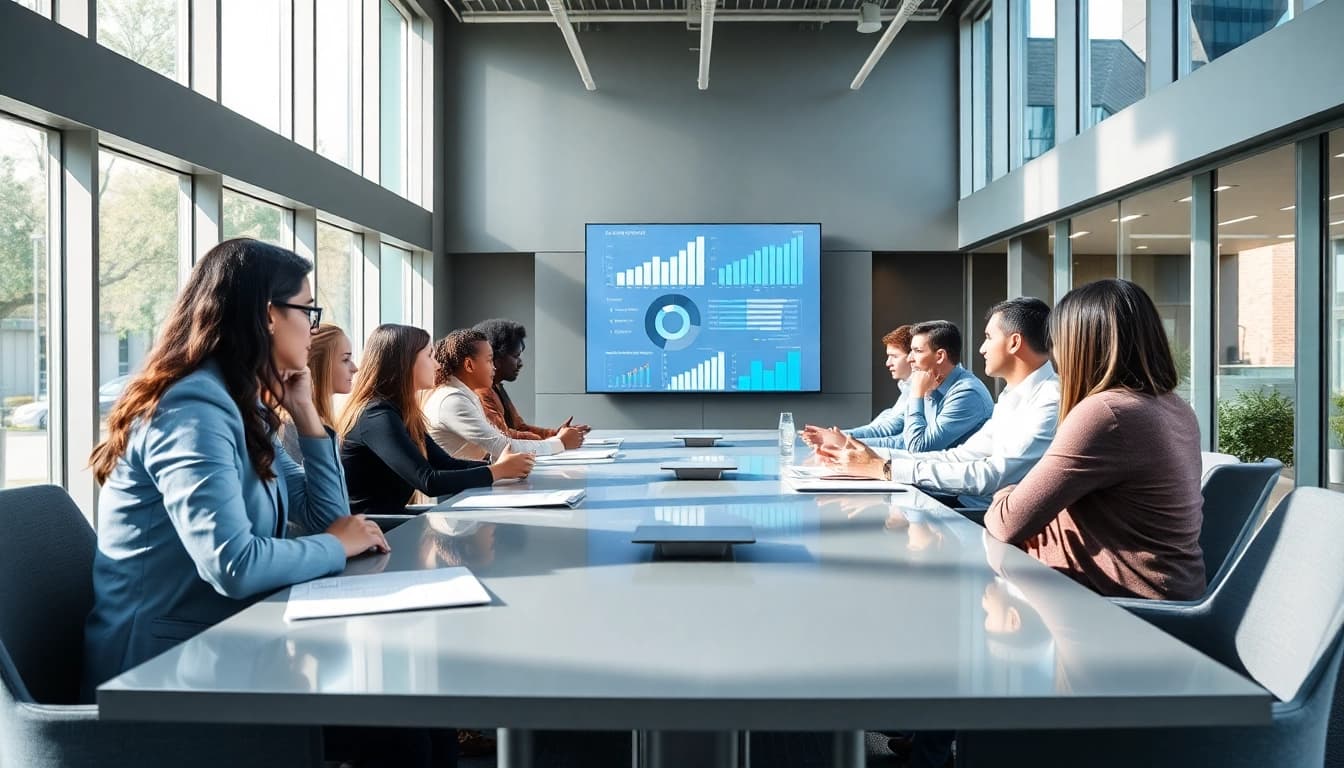 Engaged professionals in a public-private partnerships meeting, showcasing collaboration and innovation.