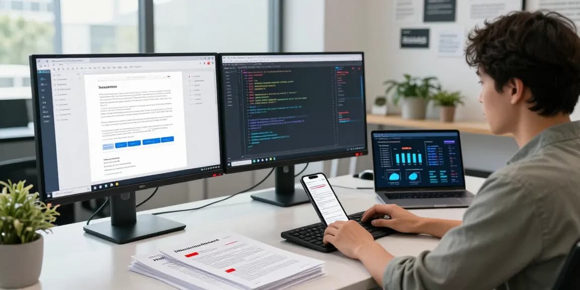 Detect PDF fraud through AI technology in a modern workspace with detailed analytics displayed.
