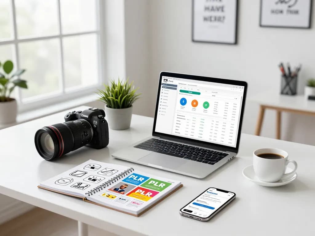 Purchase PLR Content in a modern workspace with a marketer analyzing sales data and strategies.