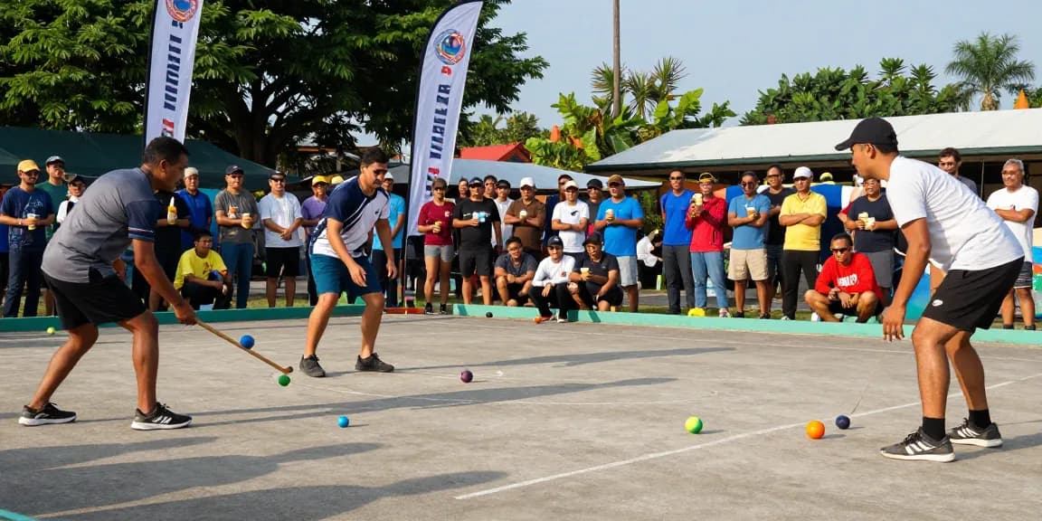 Aktivitas petanque di fopikotatarakan.org dengan pemain beragam latar belakang berkompetisi di lapangan cerah.