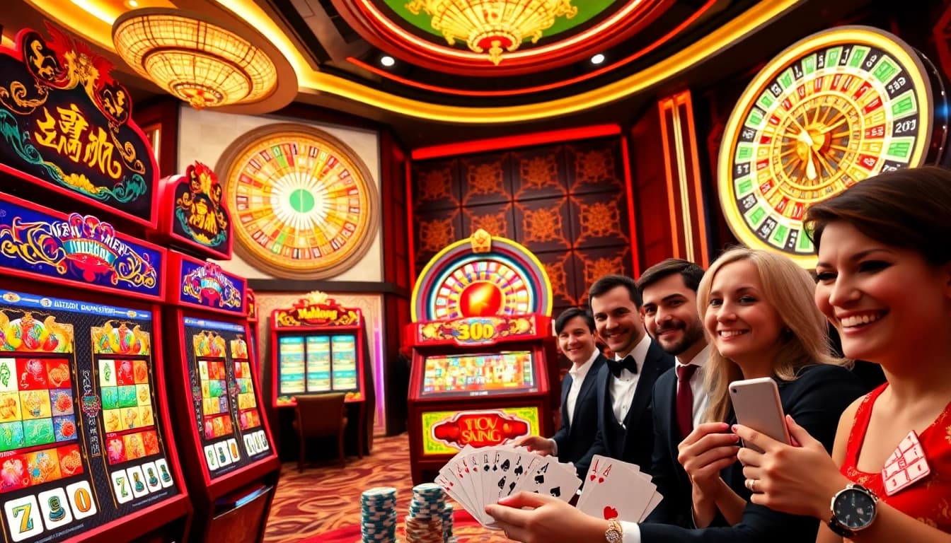 Engage with the mahjong slot demo featuring vibrant graphics and exciting gameplay in a casino setting.