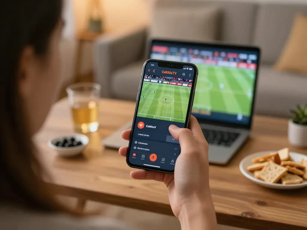 Placing live bets on Trực tiếp bóng đá CakhiaTV app during an exciting match, showcasing sports betting