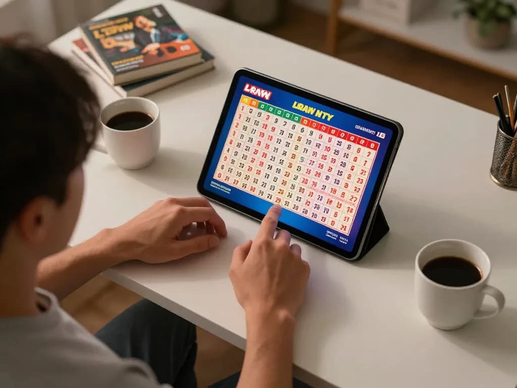 Engaging in a live draw hk lotto session on a tablet, capturing the excitement of online lottery gameplay.