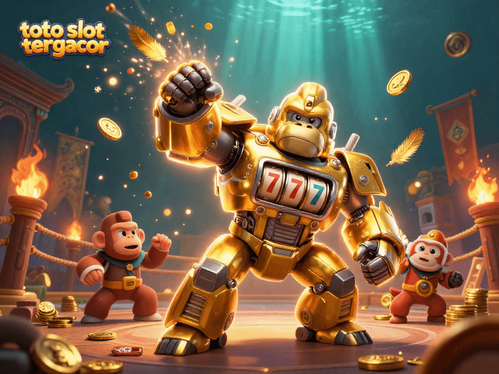 Spin to win big with toto slot tergacor in a vibrant 3D casino illustration scene.