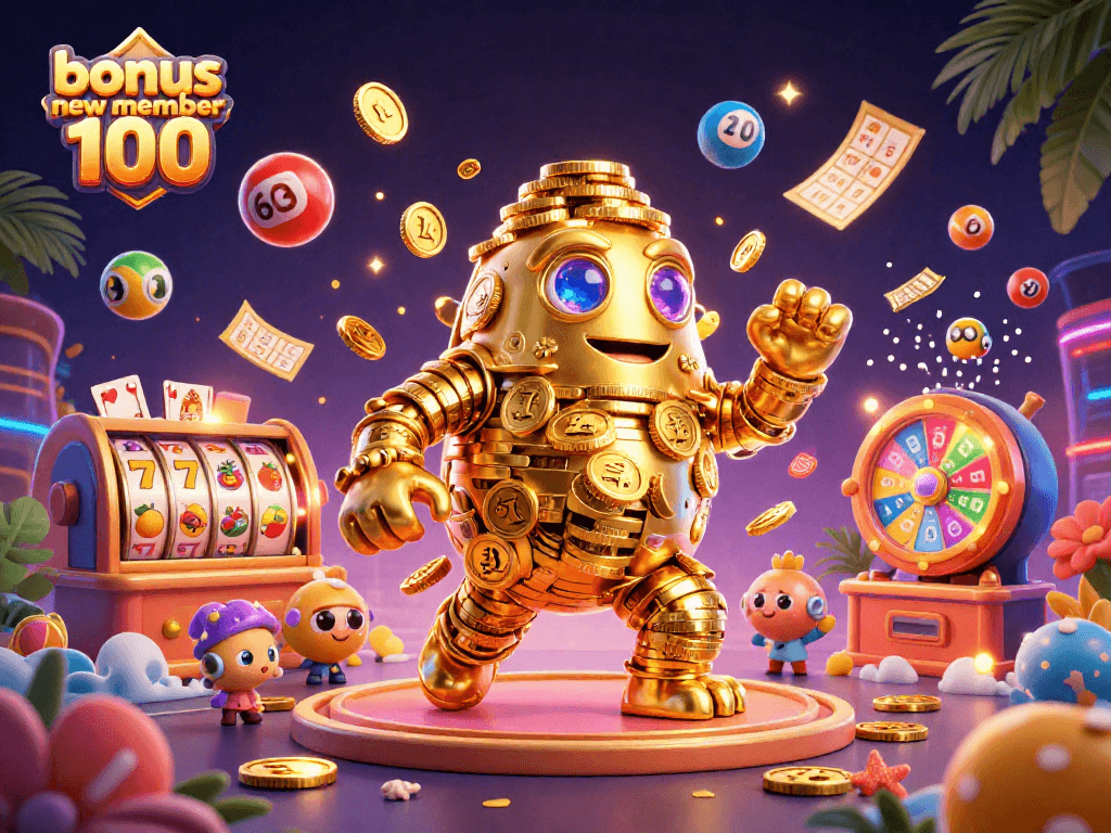 Experience exhilarating gaming with bonus new member 100 while winning and enjoying vibrant casino elements.
