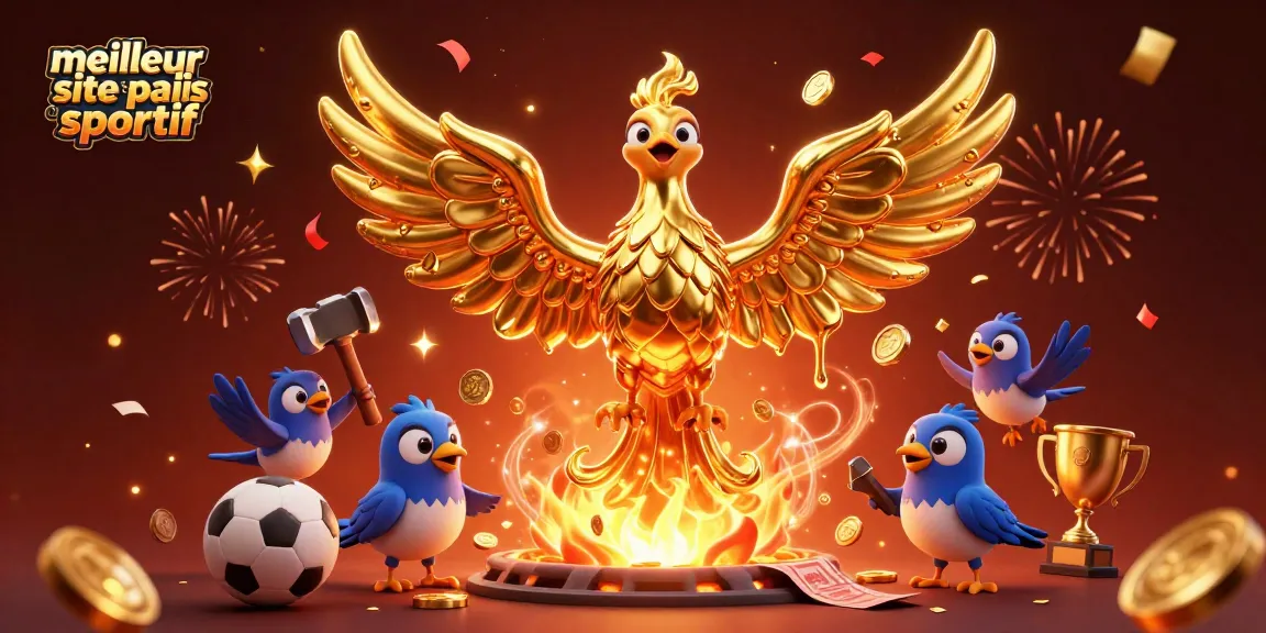 Pariez avec le meilleur site de paris sportif, mettant en scène un phoenix doré et des éléments de paris sportifs.