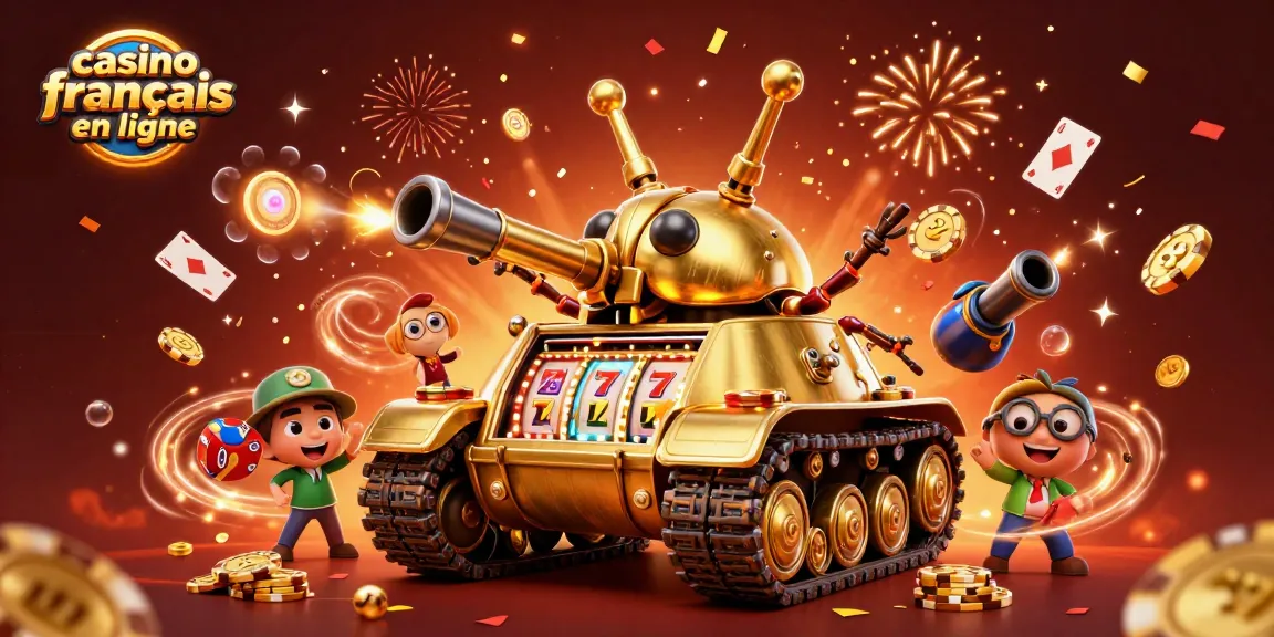 Illustration d'un casino français en ligne dans un tank en or avec des éléments de jeux dynamiques.