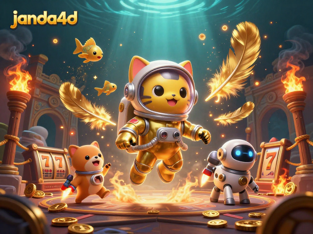 Win big at janda4d with a vibrant casino scene featuring thrilling slot games and exciting characters.