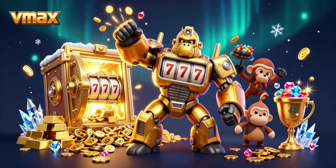 Experience thrilling vmax gaming with our 3D golden gorilla mech bursting with coins and treasures!
