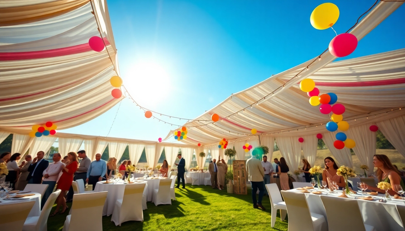 Enjoy Party Tent Rentals featuring a beautifully decorated outdoor setup with colorful details.