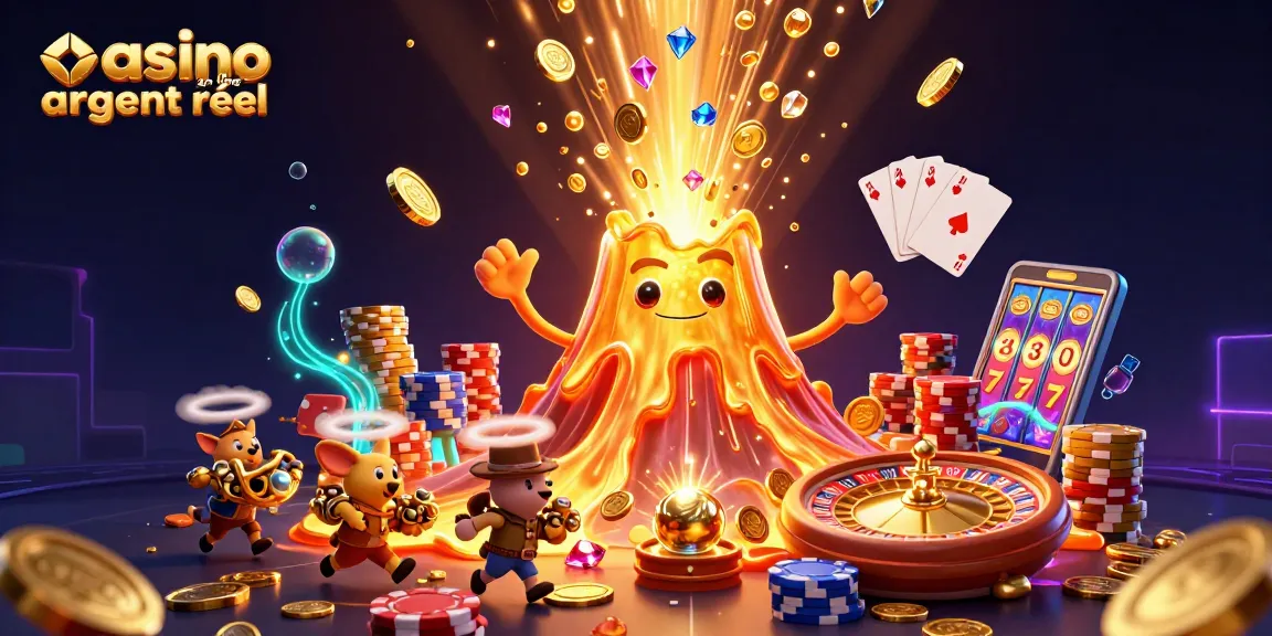 Jouez au casino en ligne argent réel avec cette illustration dynamique remplie de trésors et d'éléments de jeu.