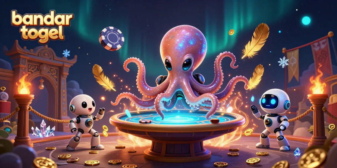 Engage with the thrilling world of bandar togel, navigated by an alien octopus at a holographic poker table in an action-packed scene.