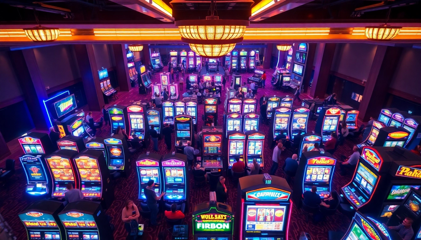 Aksi para pemain dalam menikmati aplikasi slot dengan mesin slot berwarna cerah.
