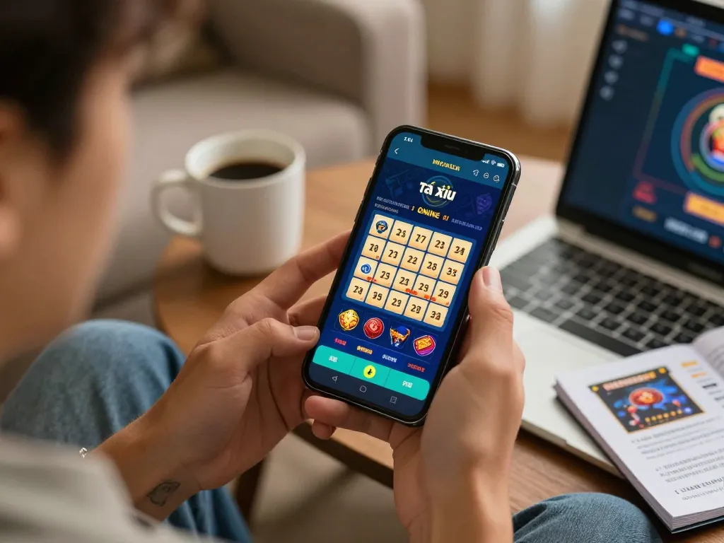 Engaging with an app tài xỉu online uy tín while enjoying a cozy home gaming session.