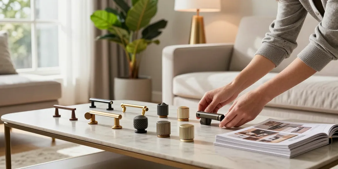 Premium handles displayed in a stylish living room, showcasing elegance and craftsmanship.