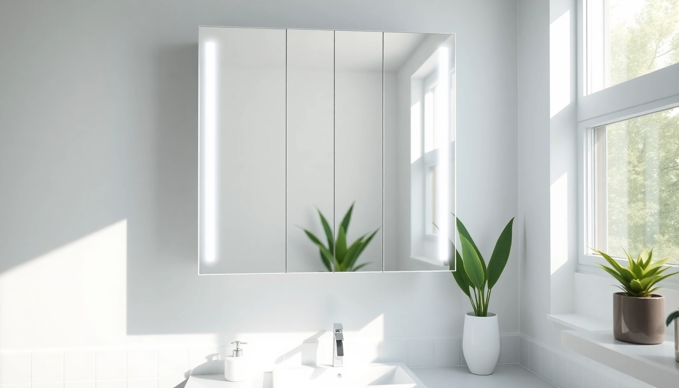Install a sleek mirrored bathroom cabinet with light to enhance your bathroom's ambiance.