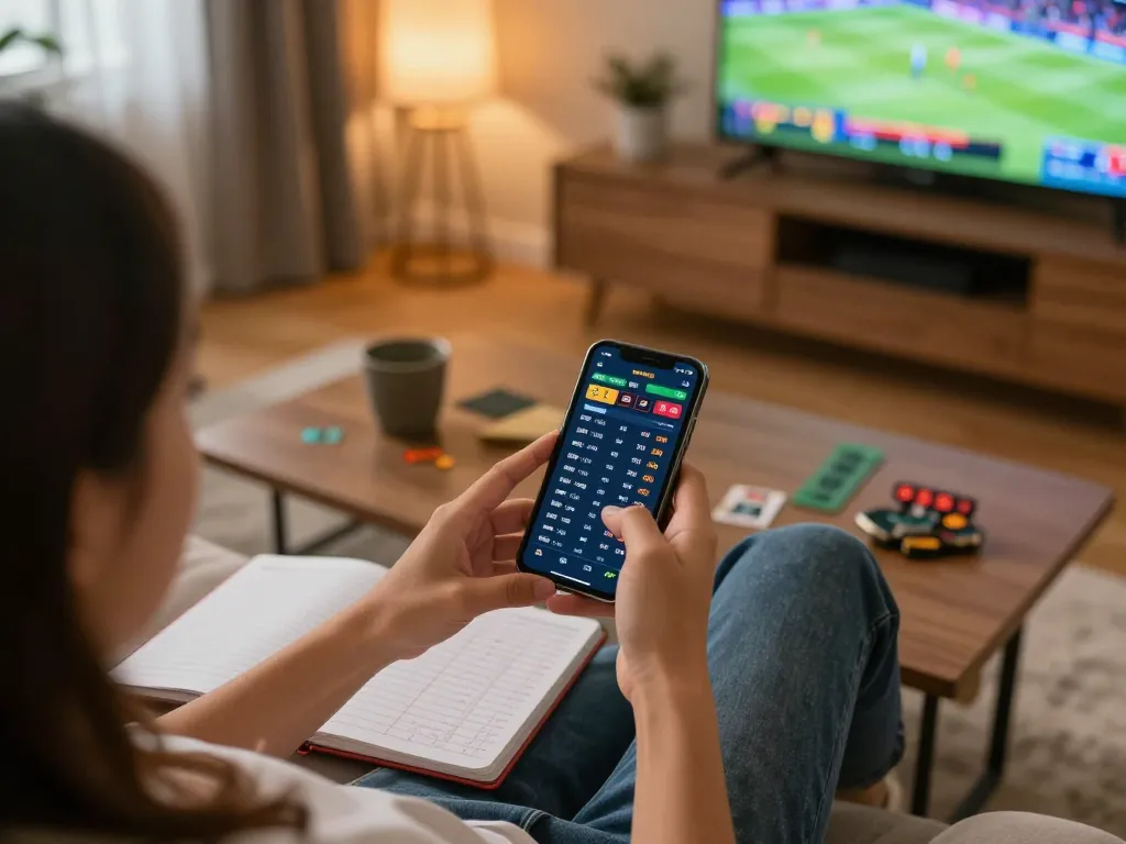 Canada online casinos reddit show a sports betting session at home on a smartphone with odds displayed.