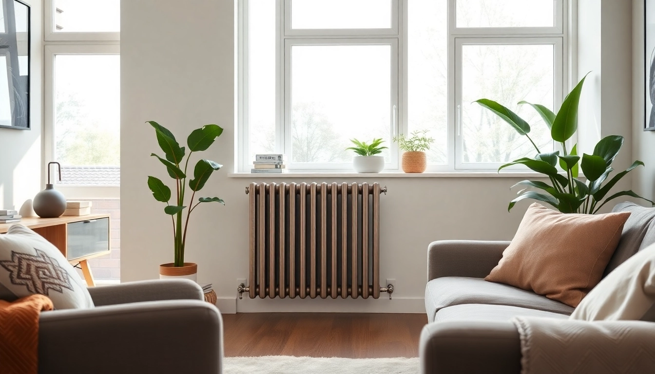 Heizkörper in einem stilvollen Wohnzimmer, das Eleganz und Funktionalität zeigt.