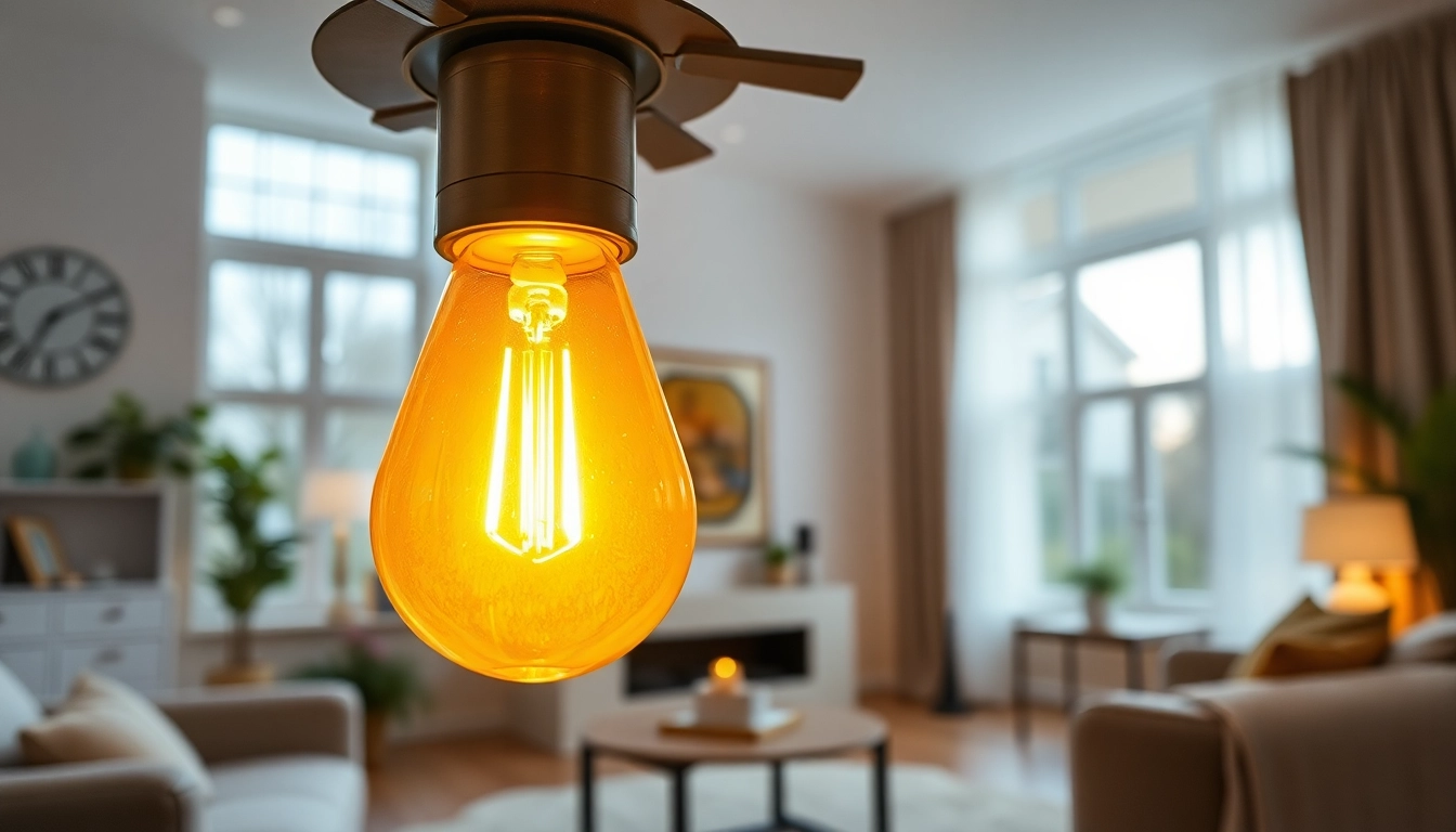 Brightly lit g16 bulb enhances a stylish modern living room ambiance.