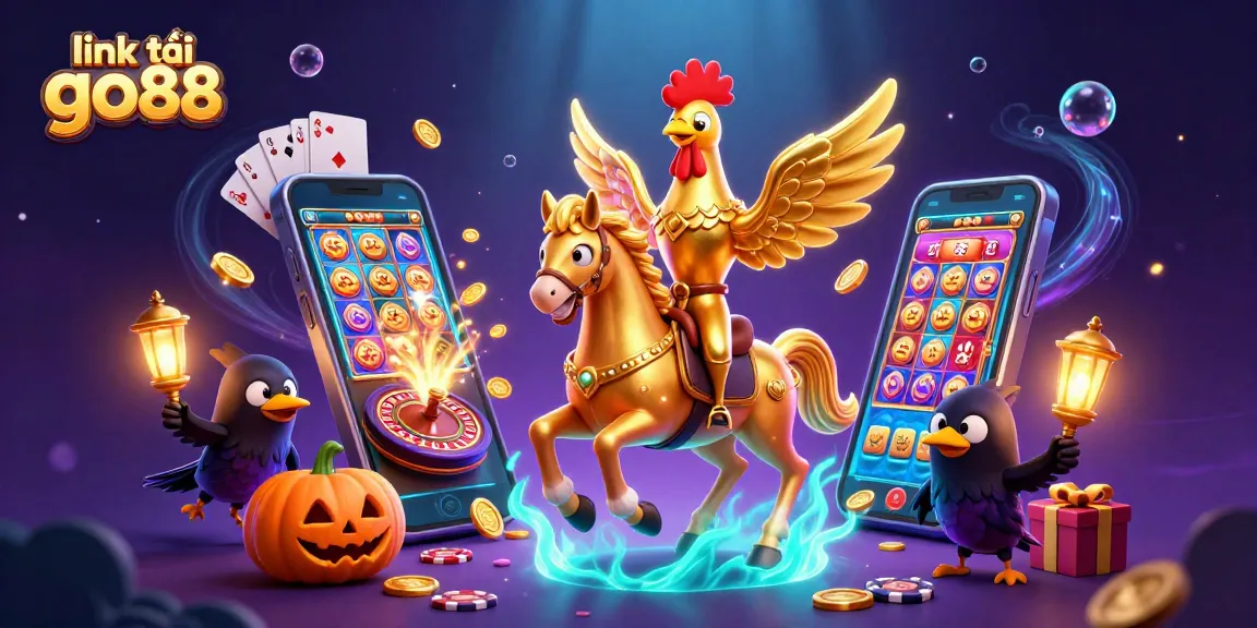 Experience thrilling slots and casino action with link tải go88 featuring a golden rooster in a vibrant 3D scene.