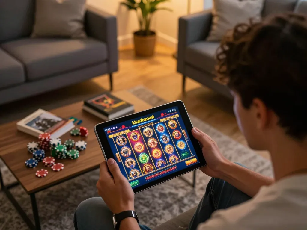 situs slot thailand gaming scene capturing a player immersed in an online slot game experience.