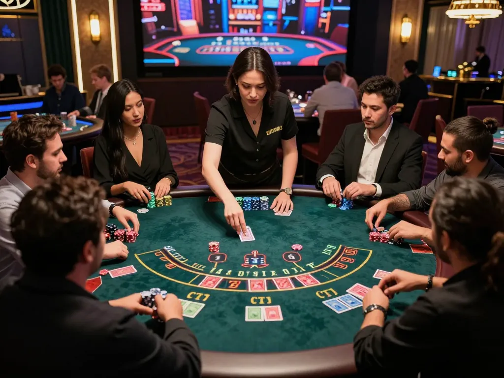 Engaged players at migliori casino online europei live blackjack table with professional dealer overseeing gameplay
