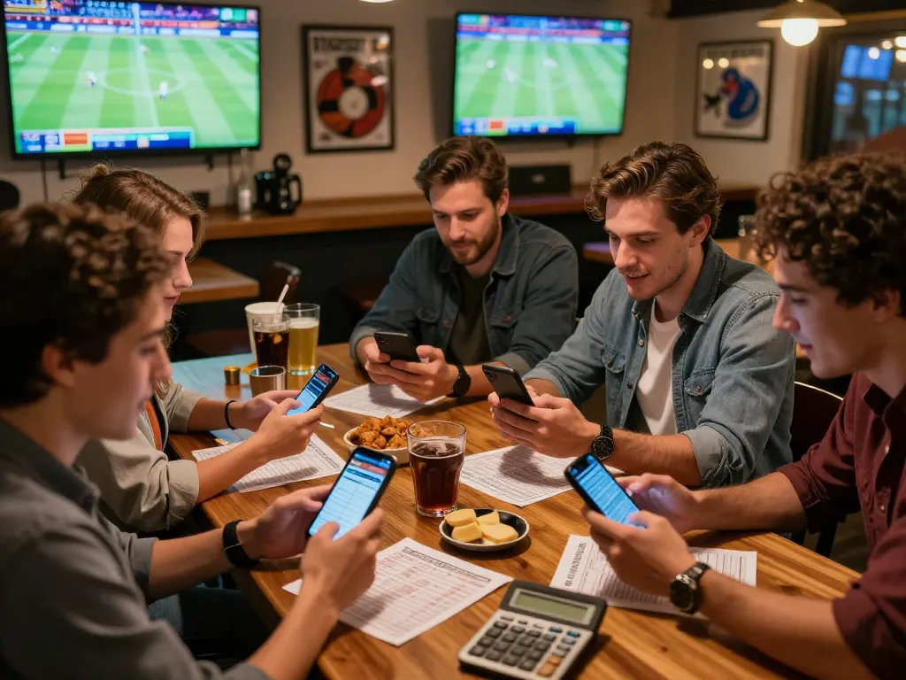 Friends engaging in live sports betting excitement using 388bet app on smartphones