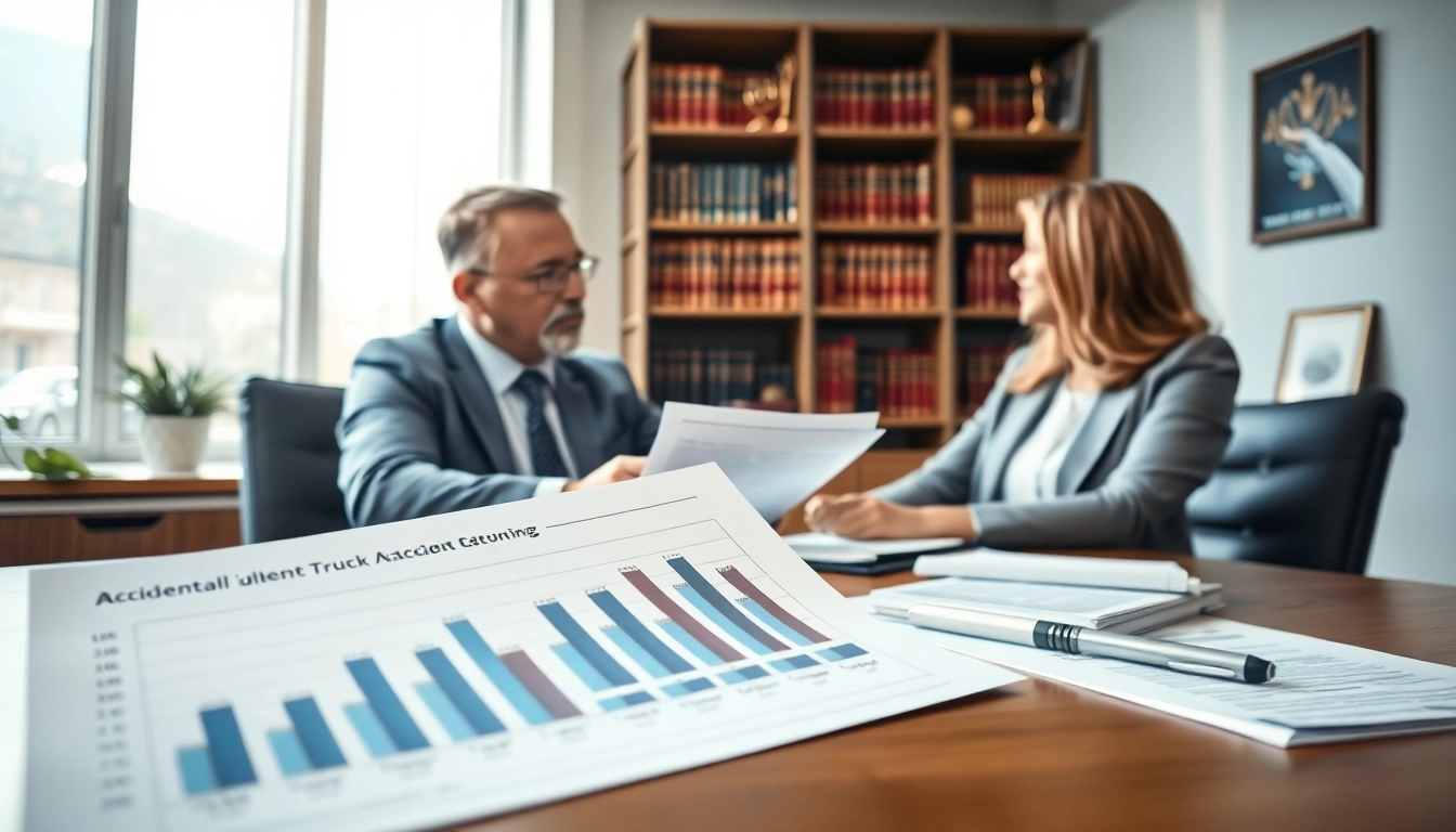 Truck accident attorney Clearwater advising clients in a professional office