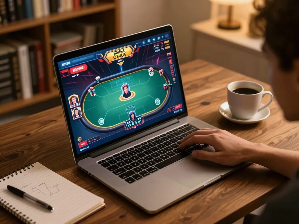 Engaging online casino experience with slot bonus new member 100 displayed on laptop screen, showcasing action in a cozy environment.