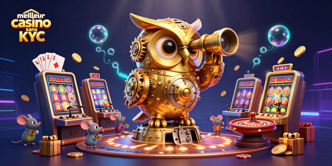 Jouez dans un meilleur casino sans KYC avec un hibou d'horlogerie et des machines à sous animées.