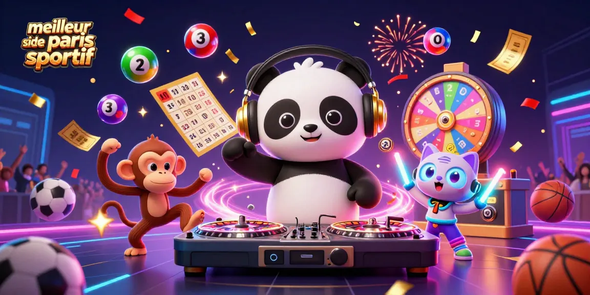Vivez l'expérience du meilleur site de paris sportif avec un DJ panda animé et un décor festif.