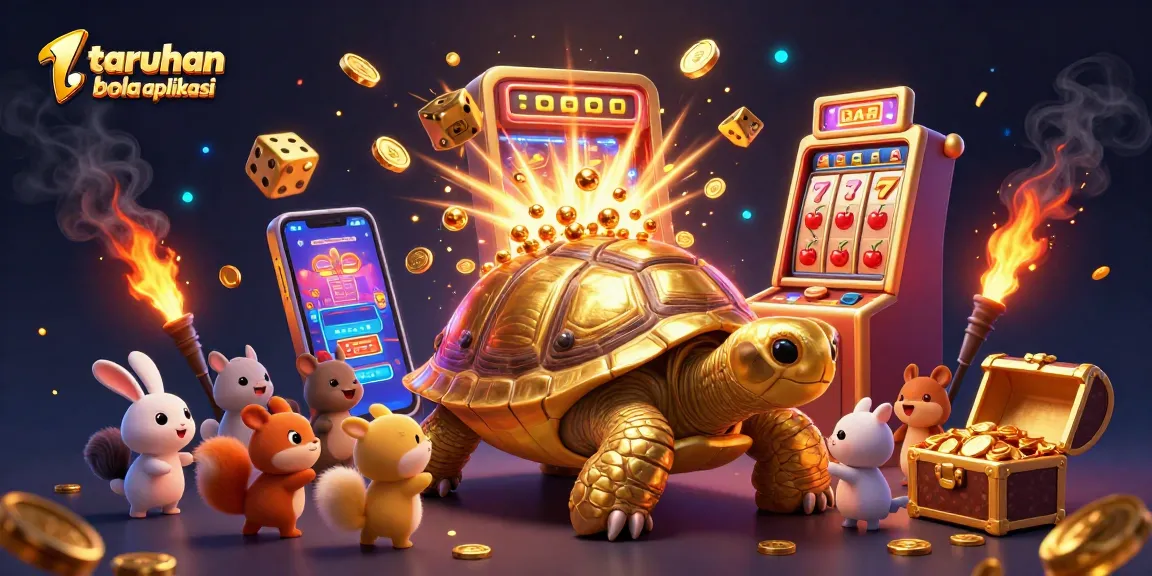 Engage with taruhan bola aplikasi through this vibrant 3D casino illustration depicting joyful characters amidst dynamic game elements.