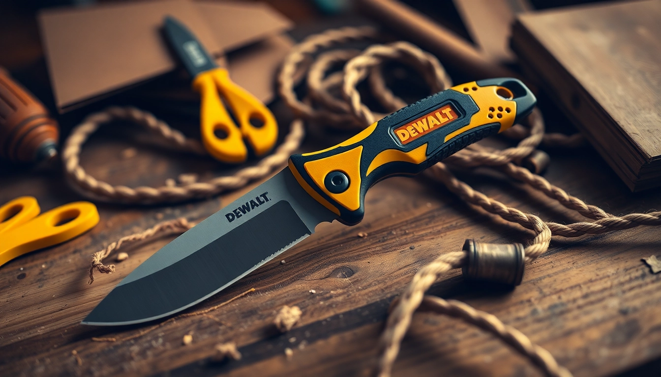 A skilled craftsman using a dewalt knife to cut rope efficiently on a wooden workbench.