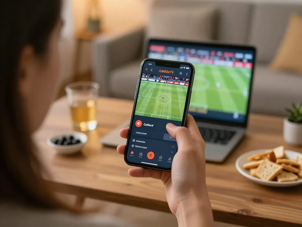 Placing live bets on Trực tiếp bóng đá CakhiaTV app during an exciting match, showcasing sports betting