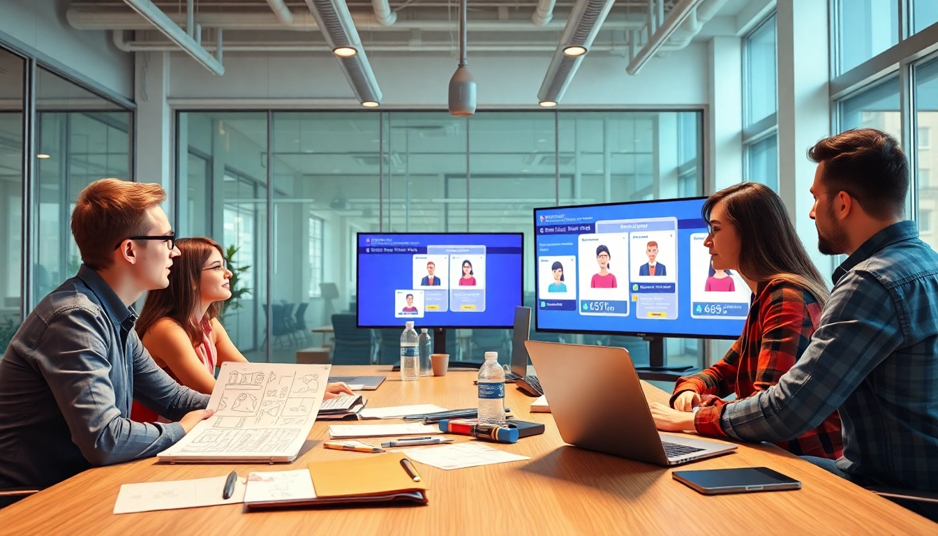 Unternehmensanimation showcasing team collaboration in a modern workspace with creative elements.