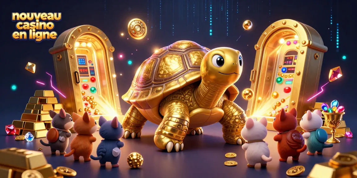 Découvrez un nouveau casino en ligne avec une tortue dorée jouant à un flipper, entourée de trésors.