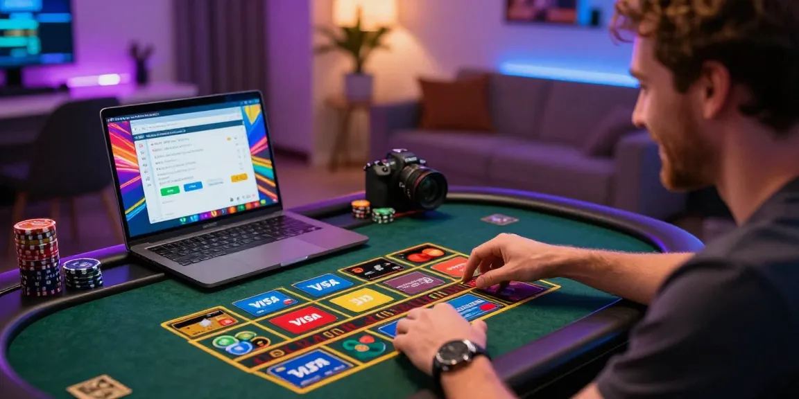Engaged player at online casinos that accept credit cards with vibrant digital gaming atmosphere and secure transactions.