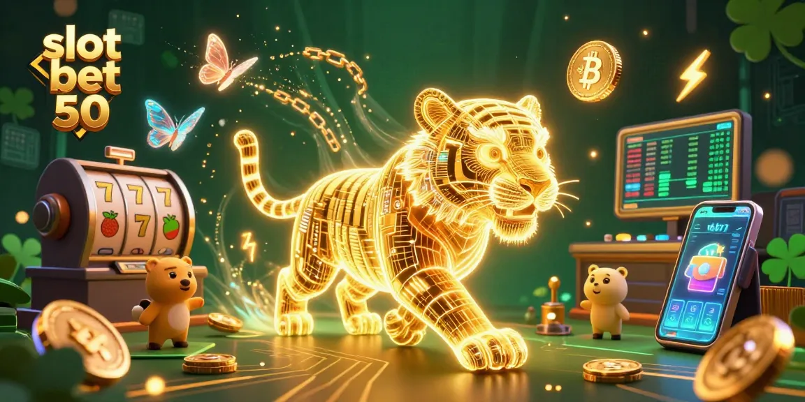 Spin the reels with slot bet 50 featuring a glowing tiger and vibrant casino symbols.