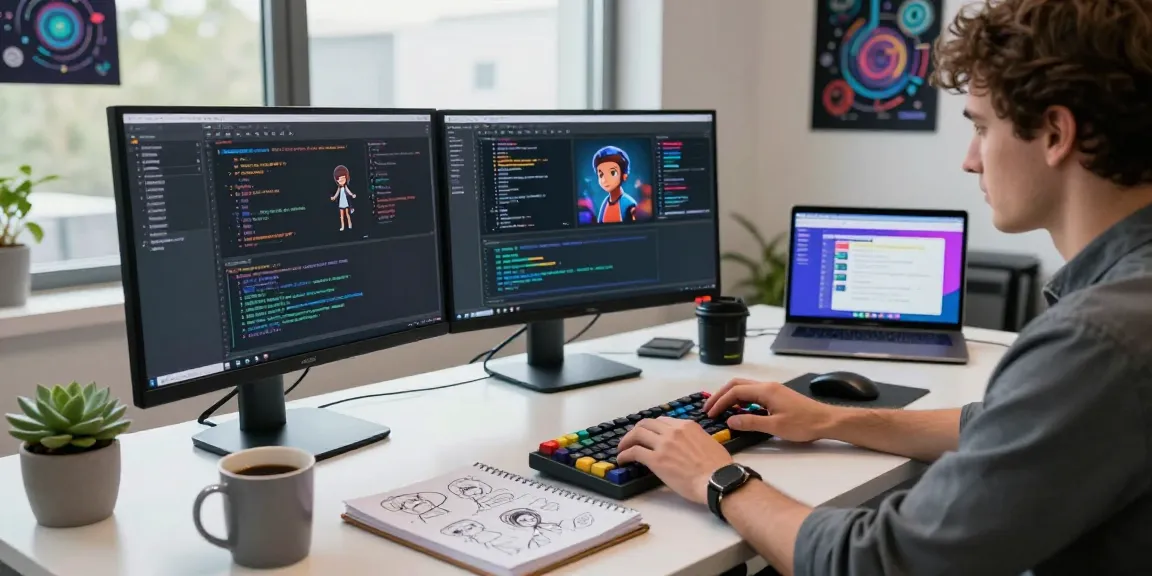 AI developer showcasing crushonai character software in a modern workspace.