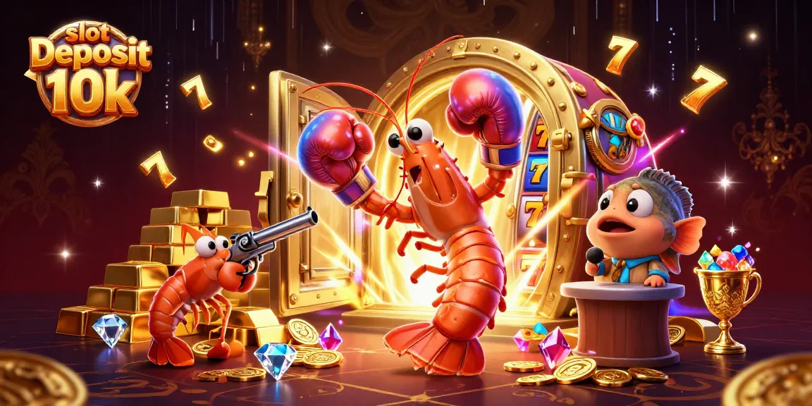 Spin towards victory with slot deposit 10k, featuring vibrant treasures and animated casino characters.