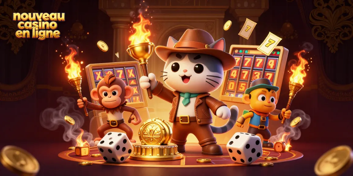 Explorez le nouveau casino en ligne avec des artefacts et des symboles lumineux dans une scène animée.