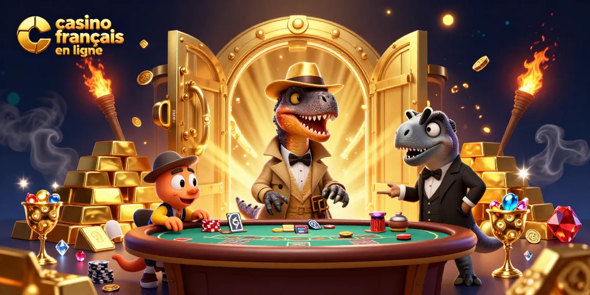 Jouez de manière passionnante sur un casino français en ligne avec cette illustration dynamique montrant des personnages de jeu.