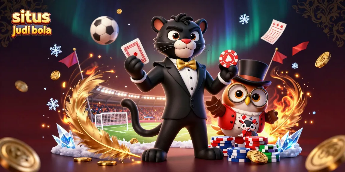 Engage in situs judi bola action with a stylish panther, wise owl, and lucky mouse surrounded by vibrant gaming elements.