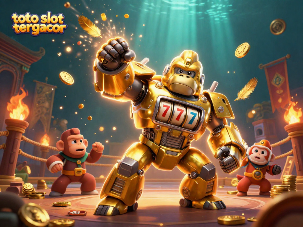 Spin to win big with toto slot tergacor in a vibrant 3D casino illustration scene.