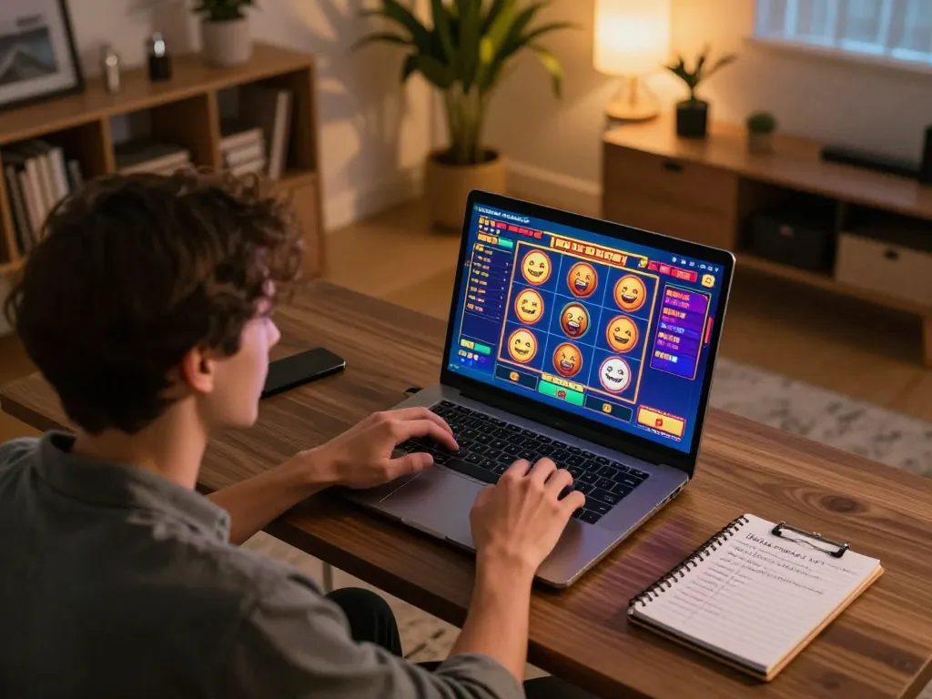 Playing slot games on a laptop with high RTP, exploring winning odds for a link gacor experience